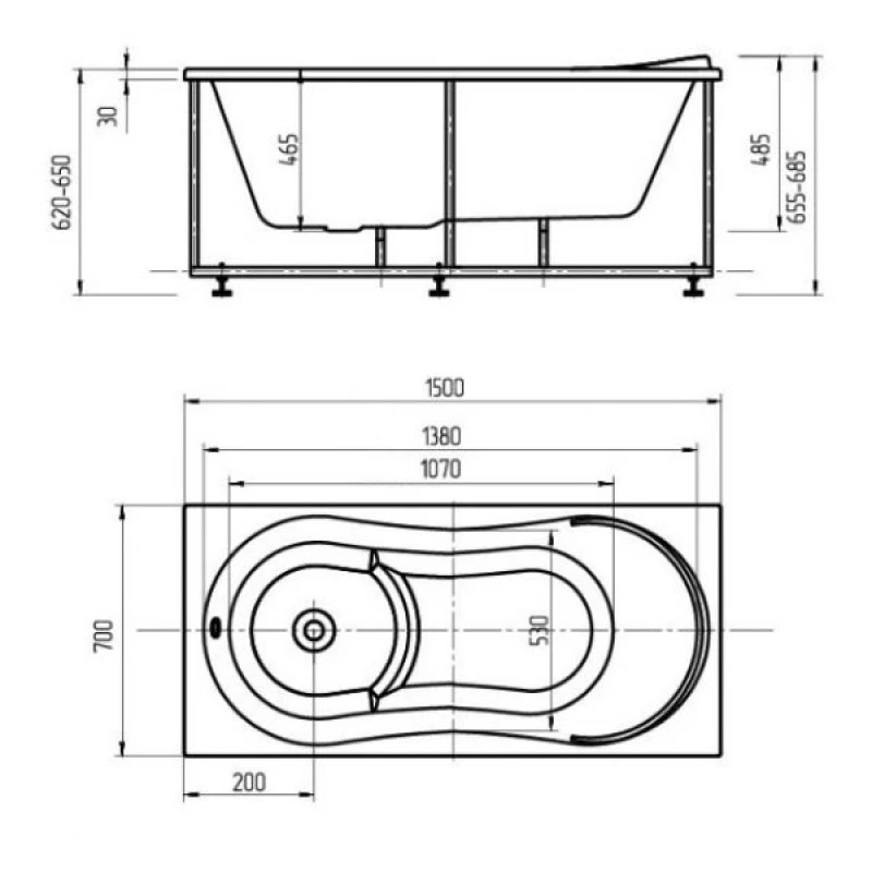 Акриловая гидромассажная ванна 150x70 см пневматическое управление премиум форсунки Aquatek Афродита-150
