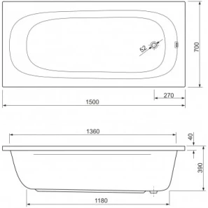 Изображение товара акриловая ванна 150x70 см cezares piave piave-150-70-42-w37