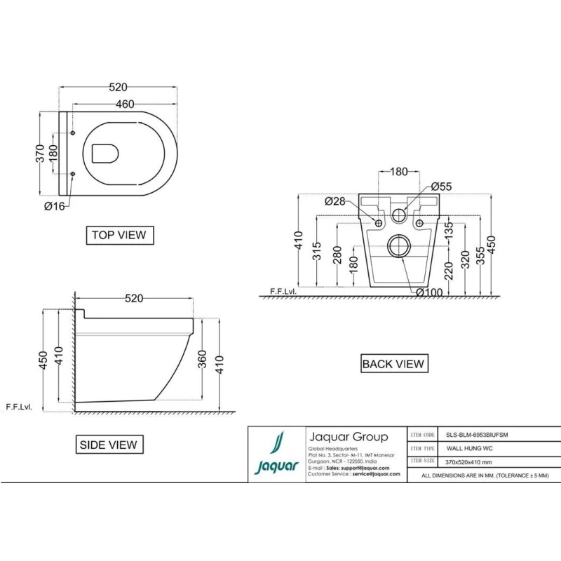 Комплект подвесной унитаз Jaquar Solo SLS-BLM-6953BIUFSM + система инсталляции Tece 9400412
