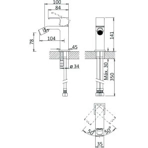 Изображение товара смеситель для биде с донным клапаном cezares porta porta-bs1-nop