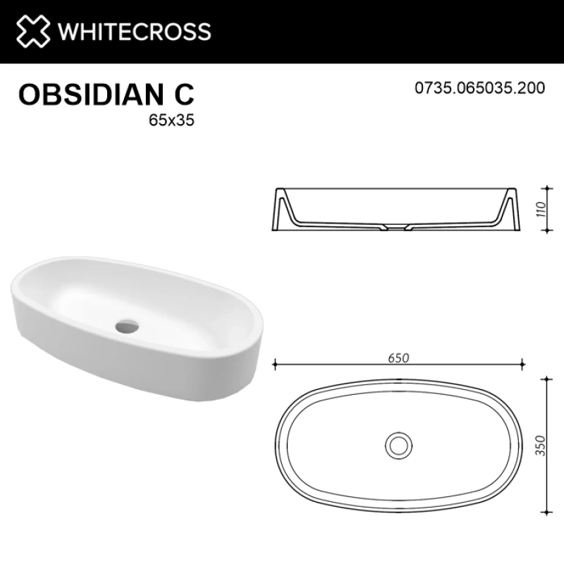 Раковина 65x35 см Whitecross Obsidian C 0735.065035.200