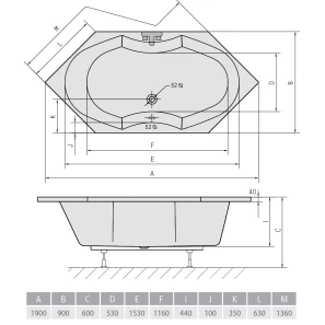 Изображение товара акриловая ванна 190x90 см alpen tokata 17111