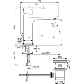 Изображение товара смеситель для раковины с донным клапаном ideal standard cerafine o bc699aa