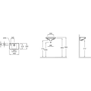 Изображение товара рукомойник 40 см 1 отверстие для смесителя с левой стороны jacob delafon odeon up e4759g-00