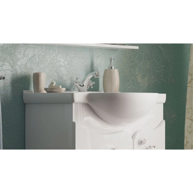 Тумба с раковиной белый глянец 86,5 см с бельевой корзиной Corozo Венеция SETSD-00000345/28209