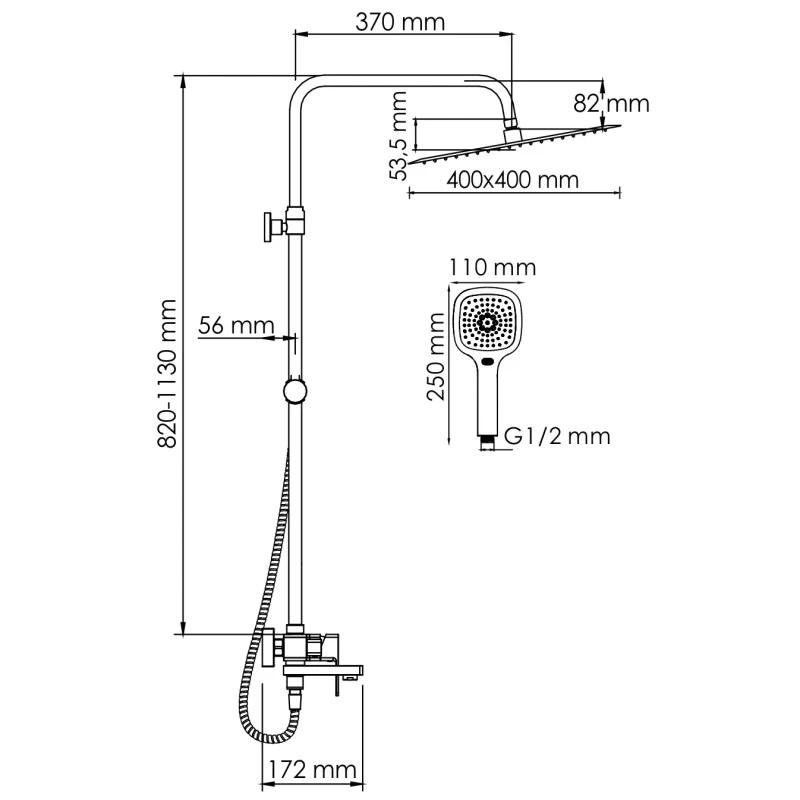 Душевая система 400 мм WasserKRAFT A177.119.065.010.CH