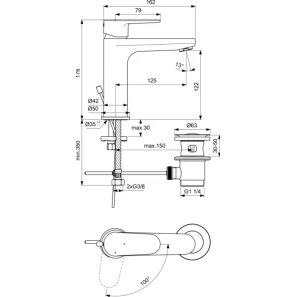 Изображение товара смеситель для раковины с донным клапаном ideal standard cerafine o bc699u4