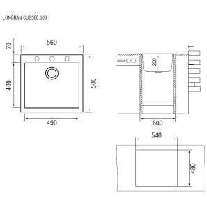 Изображение товара кухонная мойка крома longran cube cug560.500 - 49