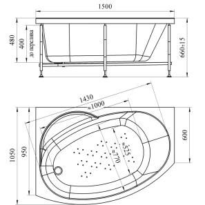 Изображение товара акриловая ванна левая 150x105 см radomir монти 2-01-0-1-1-213