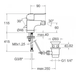 Изображение товара смеситель для биде с донным клапаном ramon soler ypsilon plus 6403va9065