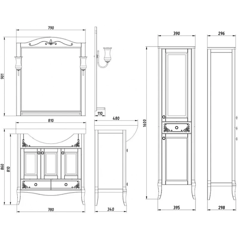 Комплект мебели антикварный орех 81 см ASB-Woodline Салерно