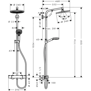 Изображение товара душевая система с термостатом hansgrohe crometta s 240 1jet showerpipe, ecosmart, 9 л/мин 27268000