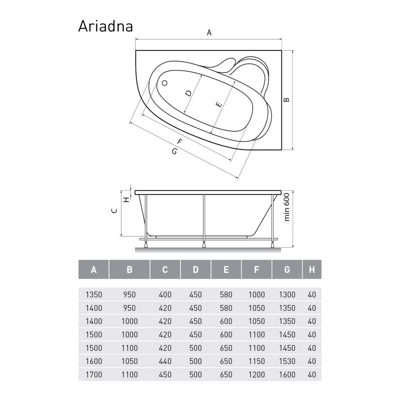 Акриловая ванна 140x100 см R Relisan Ariadna GL000000952