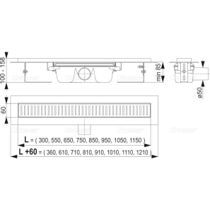 Изображение товара душевой канал 1144 мм нержавеющая сталь alcaplast apz1 line apz1-1150 + line-1150m