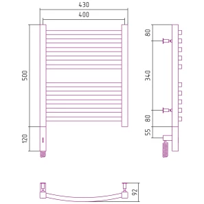Изображение товара полотенцесушитель электрический 500x400 мэм левый сунержа аркус 3.0 00-5704-5040