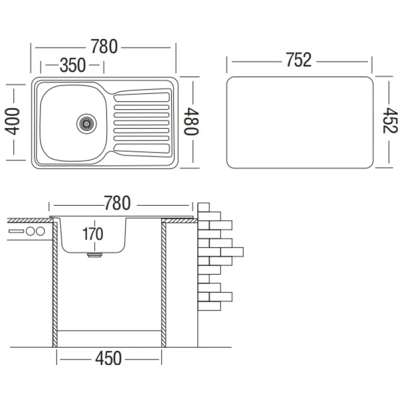 Кухонная мойка декоративная сталь Ukinox Комфорт COL780.480 -GT6K 1R