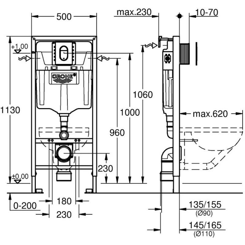 Монтажный элемент для подвесного унитаза, 1130 мм Grohe Rapid SL 39503000