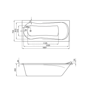 Изображение товара акриловая ванна 169,7x75,2 см santek каледония 1.wh30.2.391