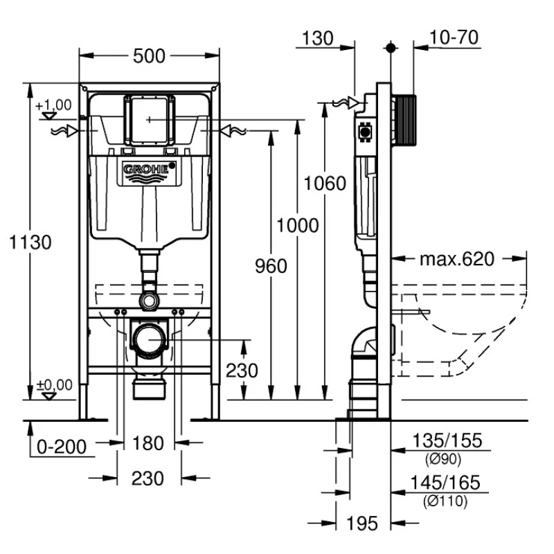 Монтажный элемент для подвесного унитаза, 1130 мм Grohe Rapid SL 38584001