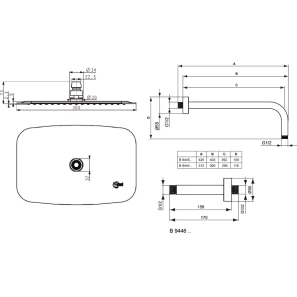Изображение товара потолочный кронштейн для верхнего душа 158 мм ideal standard idealrain l1 b9446aa