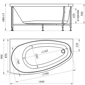 Изображение товара акриловая ванна 160x90 см левая radomir орсини 1-01-0-1-1-032