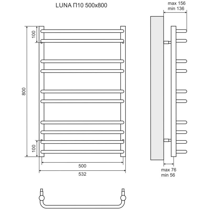 Полотенцесушитель электрический 800x500 ТЭН левый/правый Lemark Luna П10 LM41810E