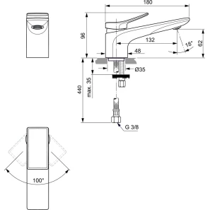 Изображение товара смеситель для раковины без донного клапана ideal standard conca bc754a2