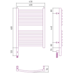 Изображение товара полотенцесушитель электрический 600x400 мэм левый сунержа аркус 3.0 00-5704-6040