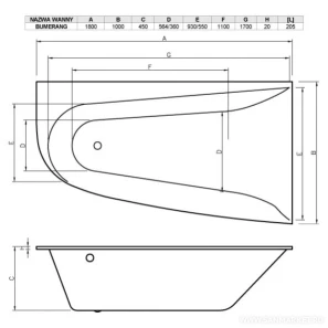 Изображение товара акриловая ванна 180x100 см левая vayer boomerang gl000010190