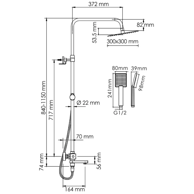 Душевая система 300 мм WasserKRAFT  A199.118.141.010.CH Thermo