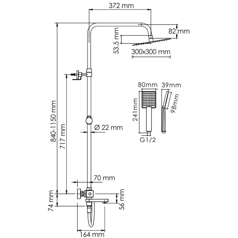 Душевая система 300 мм WasserKRAFT A199.118.141.087.CH Thermo