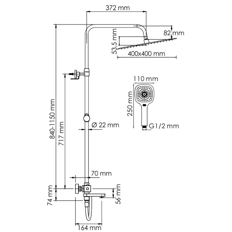 Душевая система 400 мм WasserKRAFT A199.119.065.087.CH Thermo