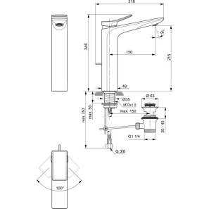 Изображение товара смеситель для раковины с донным клапаном ideal standard conca bc757a2