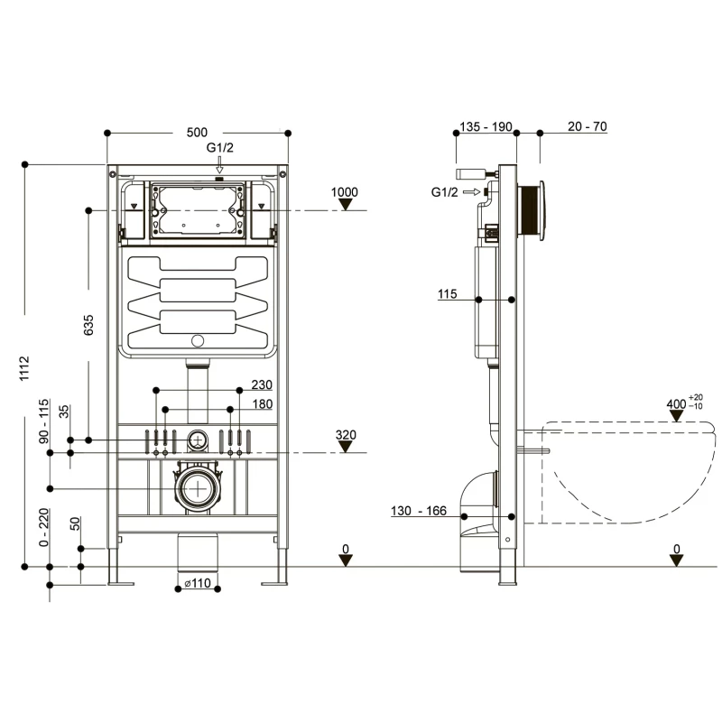 Комплект подвесной унитаз Aqueduto Cone CON0110 + система инсталляции Aqueduto Tecnica Circulo TEC01 + CIR0110