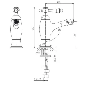 Изображение товара смеситель для биде с донным клапаном caprigo fonte 12-533-crm 