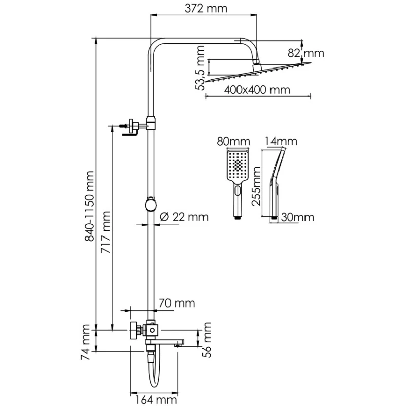 Душевая система 400 мм WasserKRAFT A199.119.126.087.CH Thermo