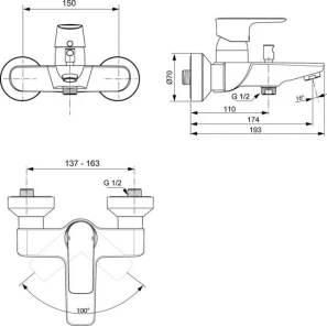 Изображение товара смеситель для ванны ideal standard connect air a7033a2