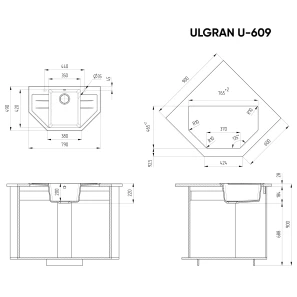 Изображение товара кухонная мойка ulgran серый u-609-310