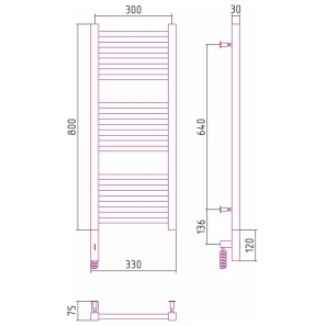 Изображение товара полотенцесушитель электрический 800x300 мэм правый сунержа модус 3.0 00-5701-8030