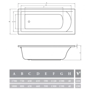 Изображение товара акриловая ванна 180x80x43 см alpen venera avp0035