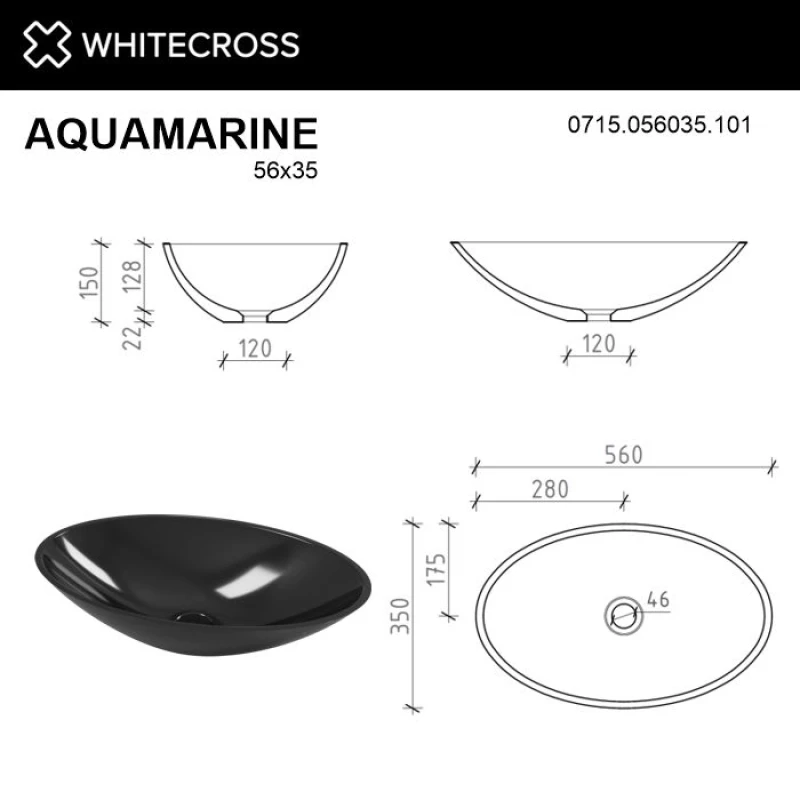 Раковина 56x35 см Whitecross Aquamarine 0715.056035.101