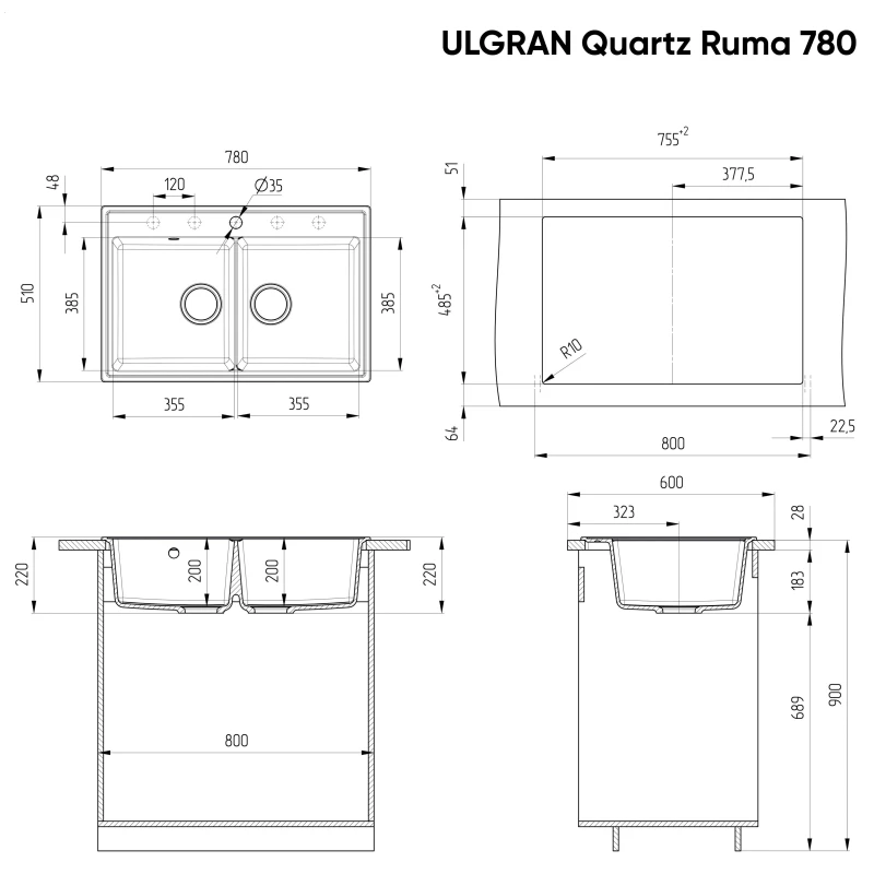 Кухонная мойка Ulgran лен Ruma 780-02