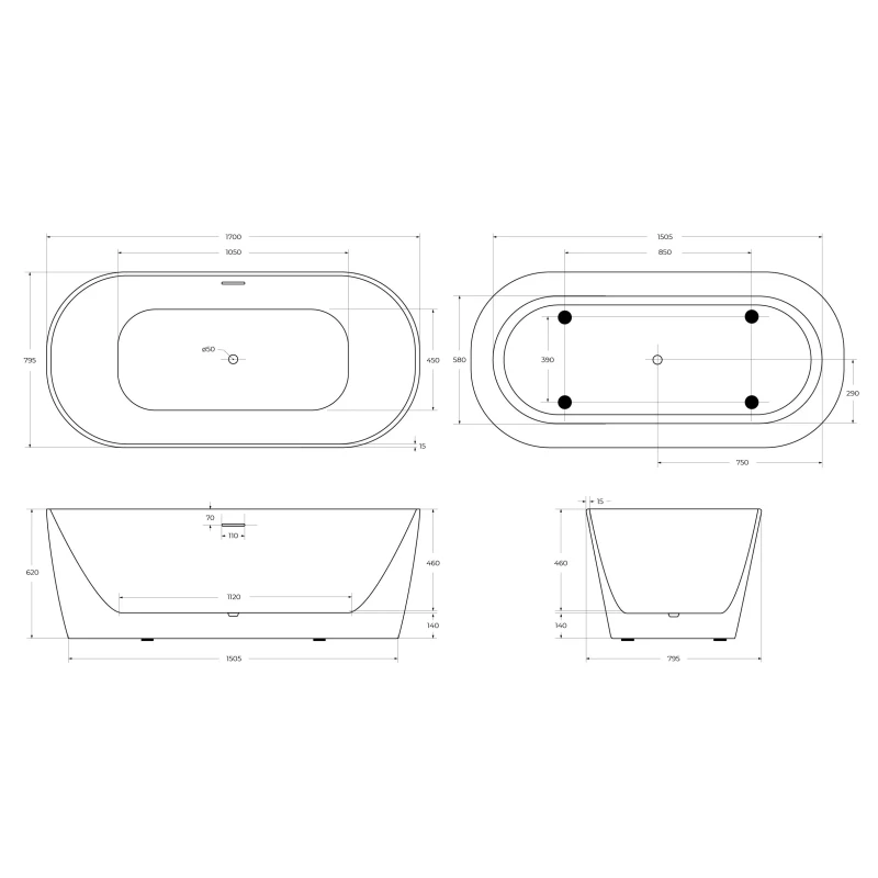 Акриловая ванна 170x79,5 см BelBagno BB415-1700-800