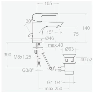 Изображение товара смеситель для раковины с донным клапаном ramon soler ypsilon 6601va1169