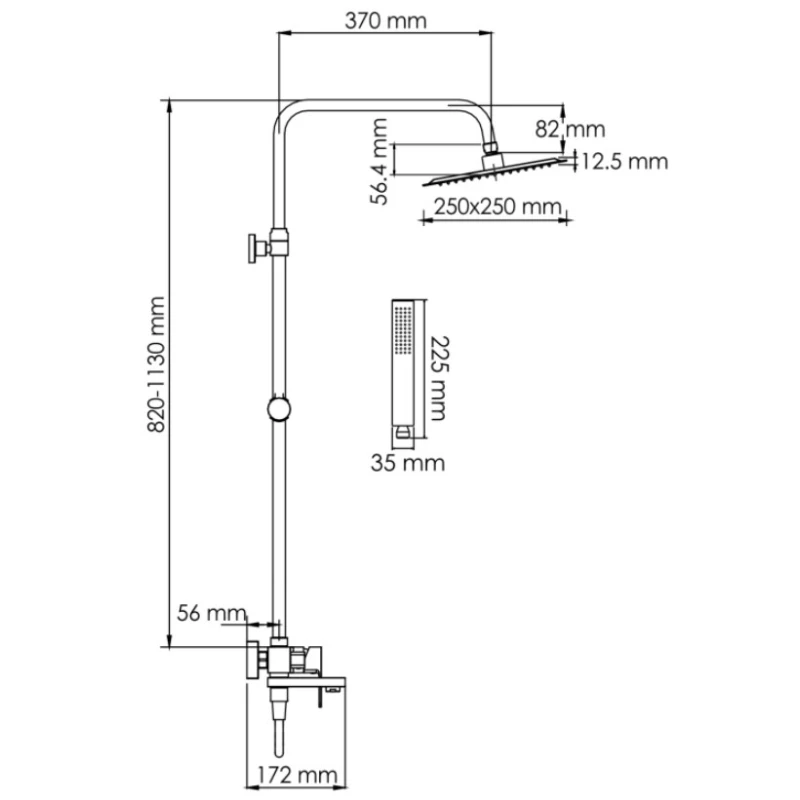 Душевая система 250 мм WasserKRAFT Abens A277.255.218.BM