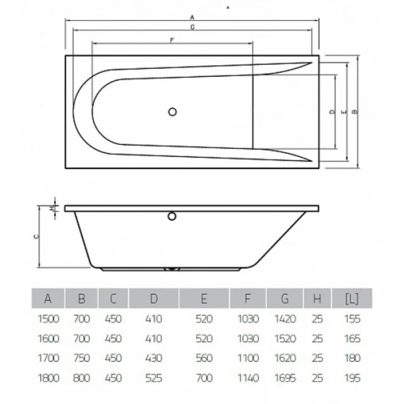 Акриловая ванна 150x70 см Vayer Boomerang GL000023945
