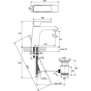 Изображение товара смеситель для раковины с донным клапаном ravak flat fl 013.00 x070117