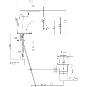 Изображение товара смеситель для раковины с донным клапаном webert sax evolution se830102740
