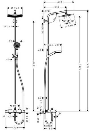 Душевая система для ванны Hansgrohe Crometta S 240 Showerpipe 27320000
