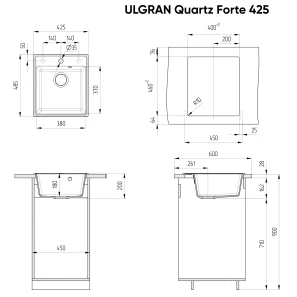 Изображение товара кухонная мойка ulgran бетон forte 425-05